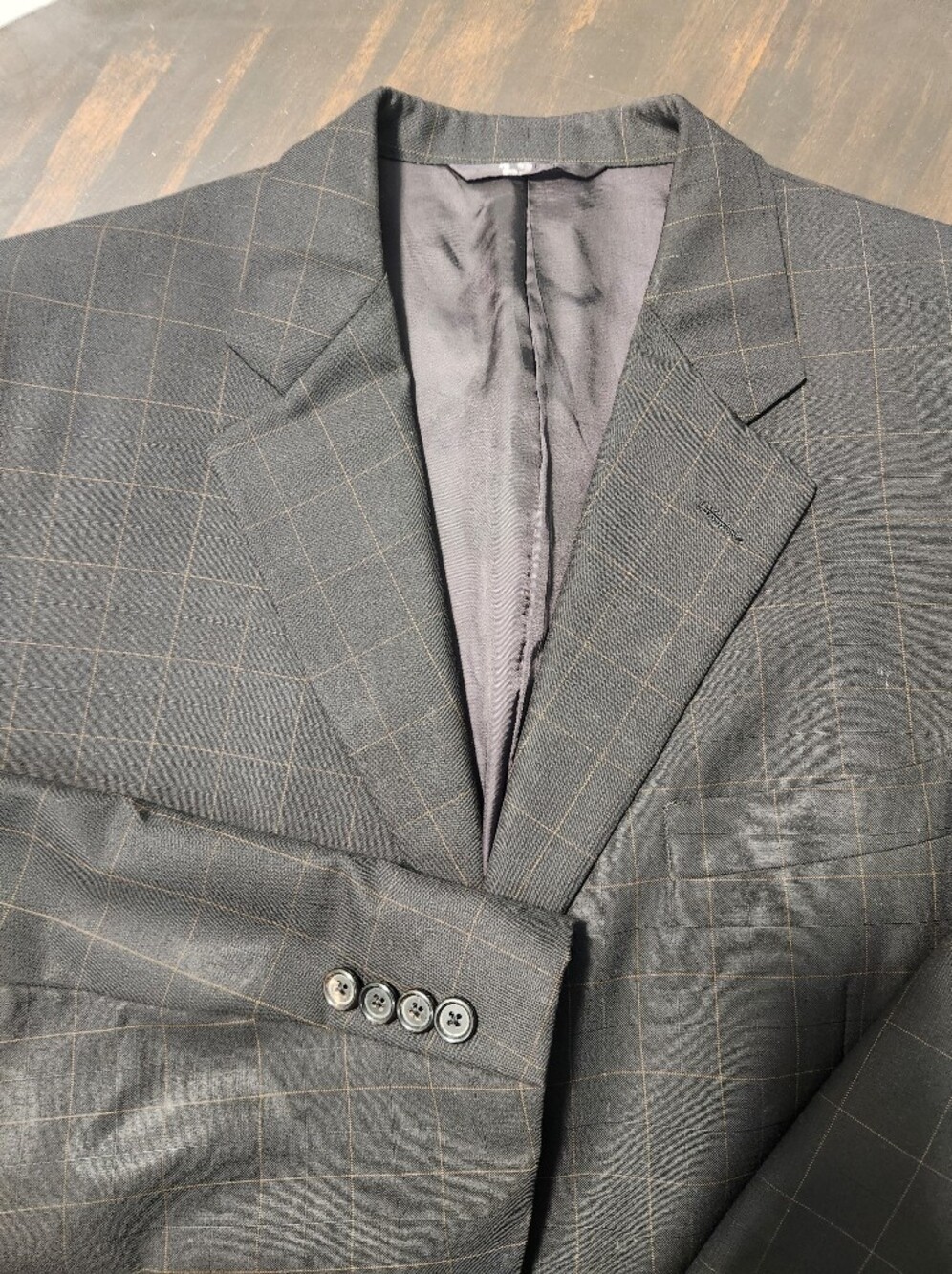 Hickey Freeman By Loro Piana Men's 42R Wool Blazer Windowpane Plaid Black Brown
